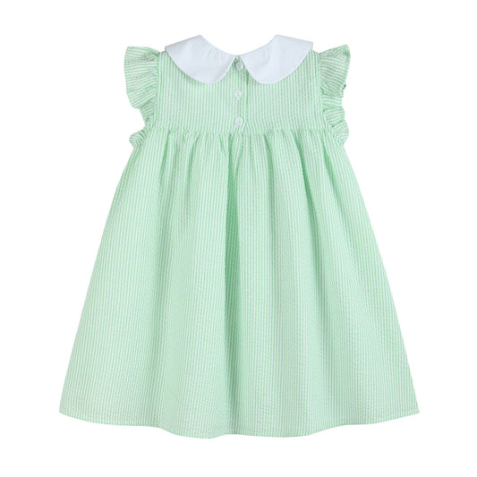 Green Seersucker Bunny Ruffle Dress