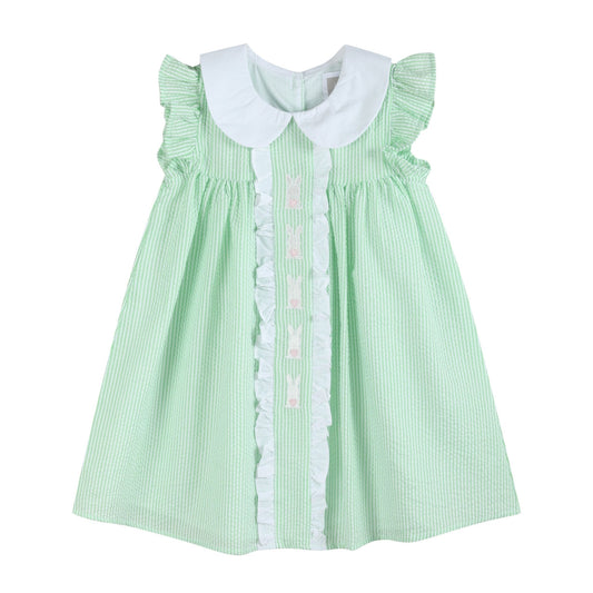 Green Seersucker Bunny Ruffle Dress