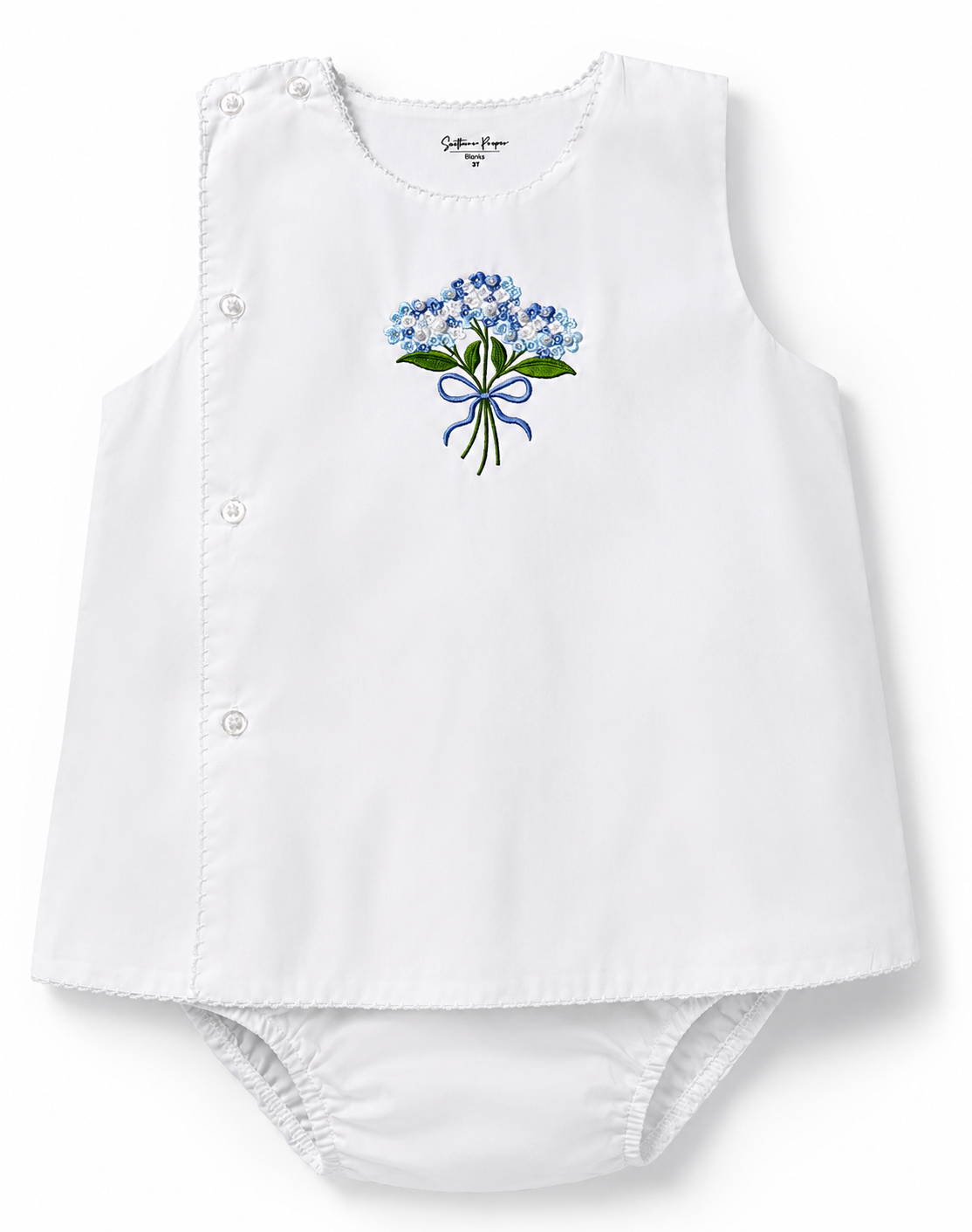 Blue Hydrangea Embroidered Diaper Set