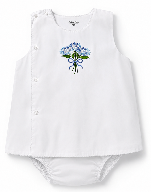 Blue Hydrangea Embroidered Diaper Set