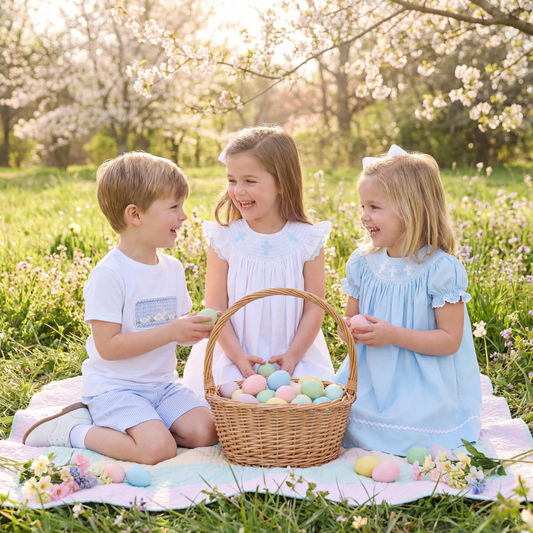 Light Blue Crosses Smocked Bishop Dress