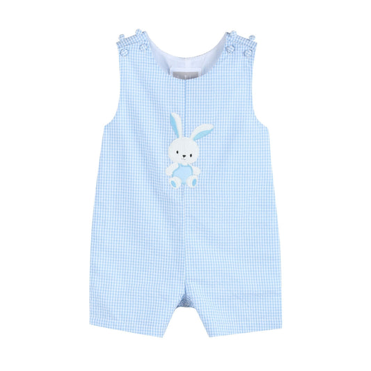 Light Blue Gingham Bunny Applique Shortalls