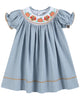 Light Blue Pinstripe Turkey Smocked Bishop Dress