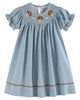 Light Blue Puppy Smocked Bishop Dress