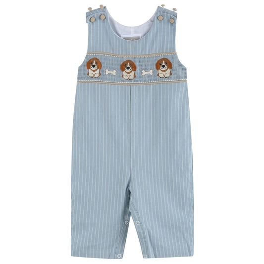 Light Blue Puppy Smocked Longalls