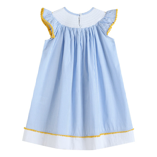 Light Blue Striped Lemons Smocked Bishop Dress