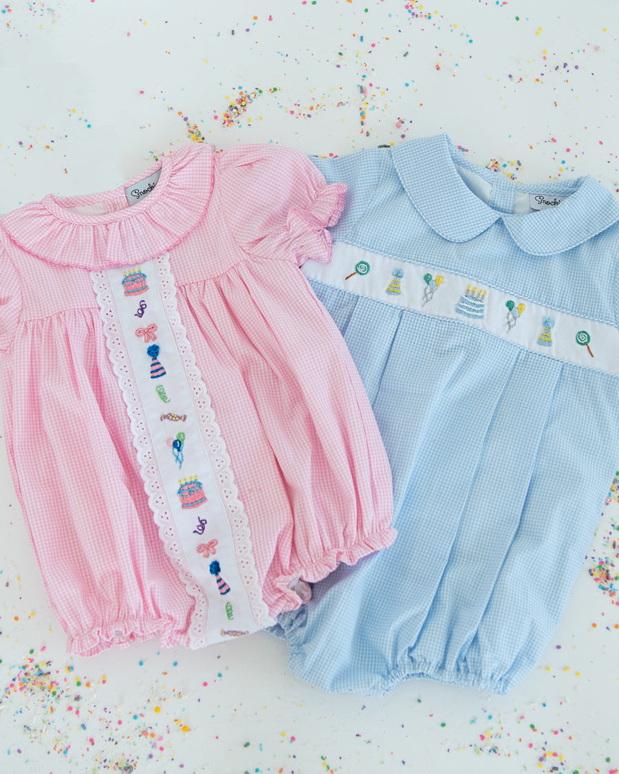 Party Time Hand Embroidered Pink Gingham Bubble