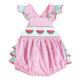 Pink and Green Watermelon Smocked Bubble Ruffle Romper