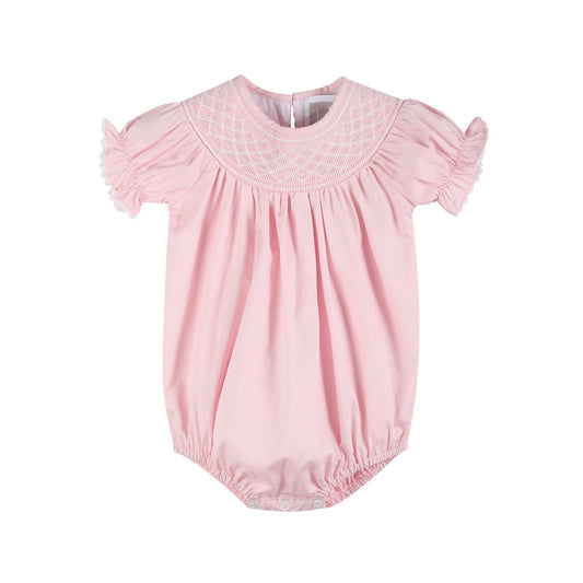 Pink and White Smocked Bubble Romper
