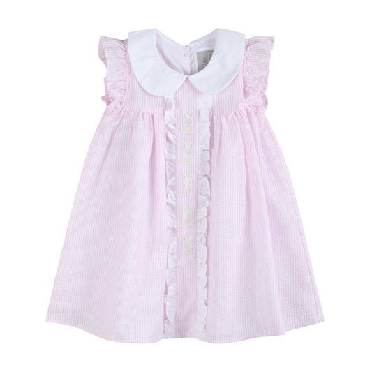 Pink Seersucker Bunny Ruffle Dress