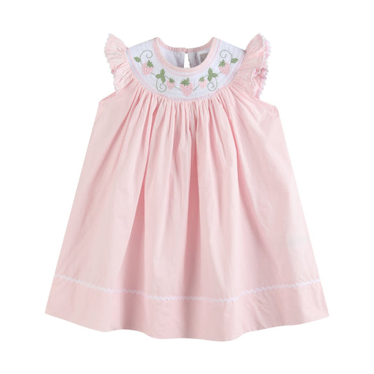Pink Strawberry Vine Smocked Bishop Dress