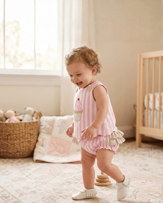 Pink Stripe Cupcake Applique Top & Bloomer Set