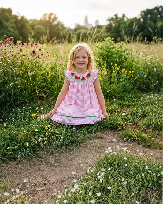 Pink Stripe Smocked Watermelon Dress