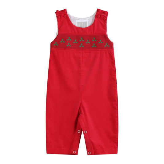 Red Corduroy Mistletoe Smocked Longalls