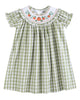 Sage Green Gingham Pumpkin Smocked Bishop Dress