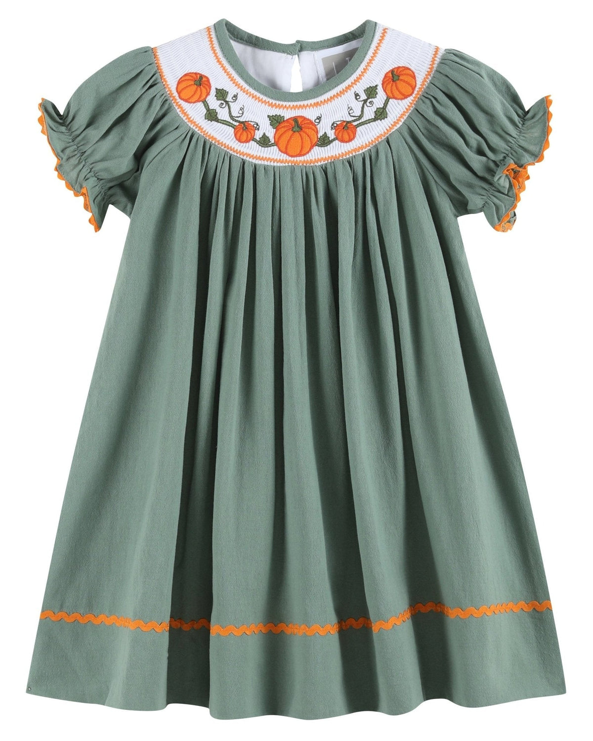 Sage Green Pumpkin Smocked Bishop Dress