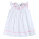 White and Pink Bows Smocked Bishop Dress